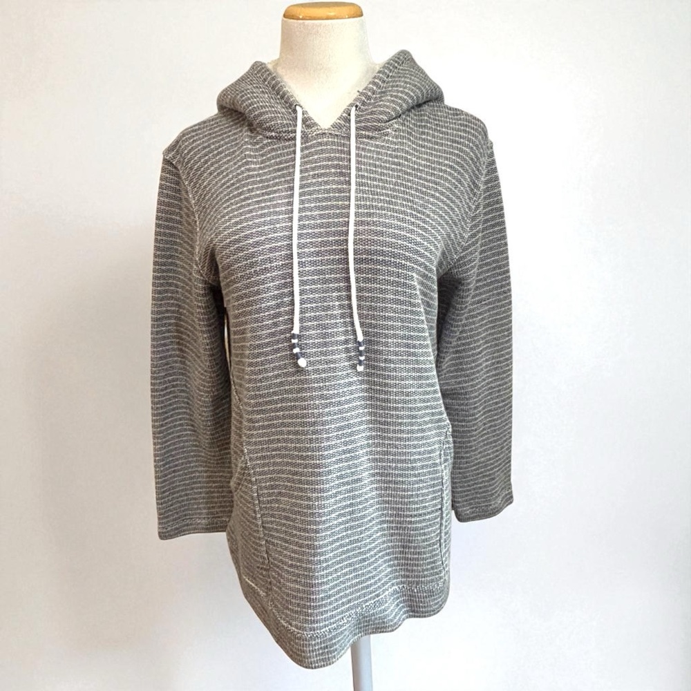 J Jill Fit French Terry Sherpa Hood Blue Water Hoodie Sweatshirt Top M